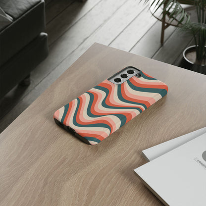 Groovy Waves Samsung Galaxy Case – Retro 70s-Inspired Stripes in Coral, Cream, and Teal