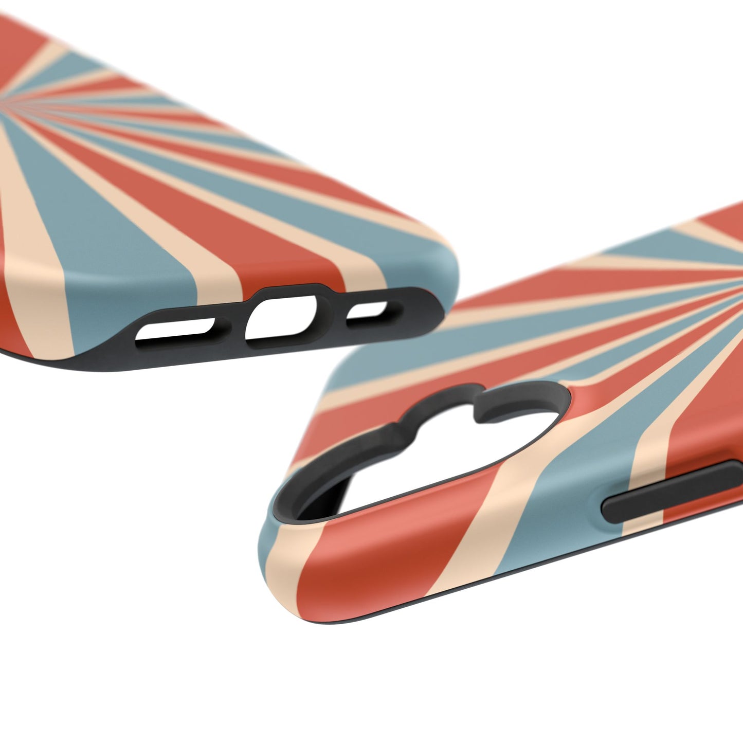 Vintage Blue & Red Sunburst MagSafe iPhone Case – Bold Geometric Pattern, Shock-Resistant Cover