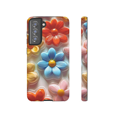 Glossy Retro Flower Samsung Galaxy Case – Colorful 3D Floral Design, Durable Protection