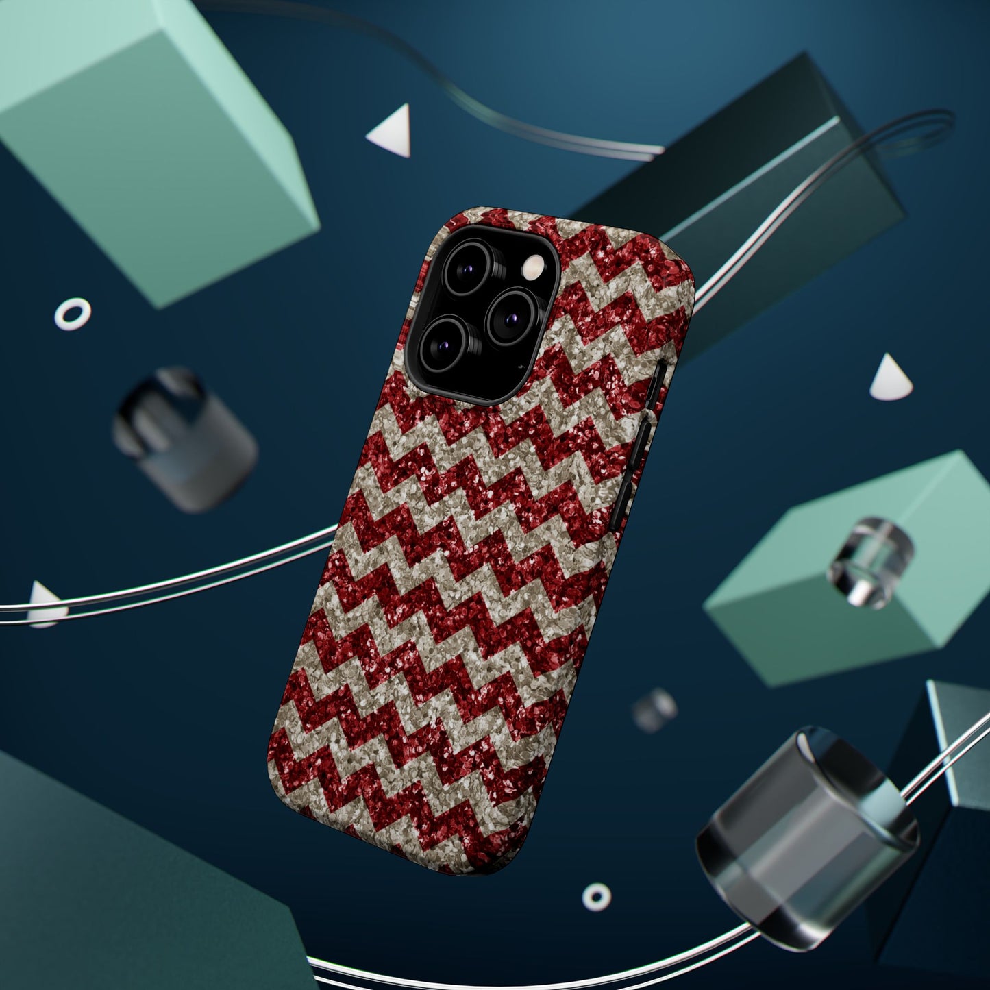 Sparkling Red & White Chevron – Glitter Illusion MagSafe iPhone Case