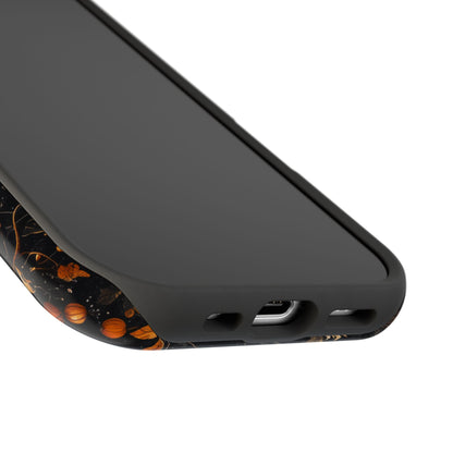 Elegant Halloween MagSafe iPhone Case – Pumpkin Jack-o'-Lanterns, Cobwebs & Autumn Foliage Design