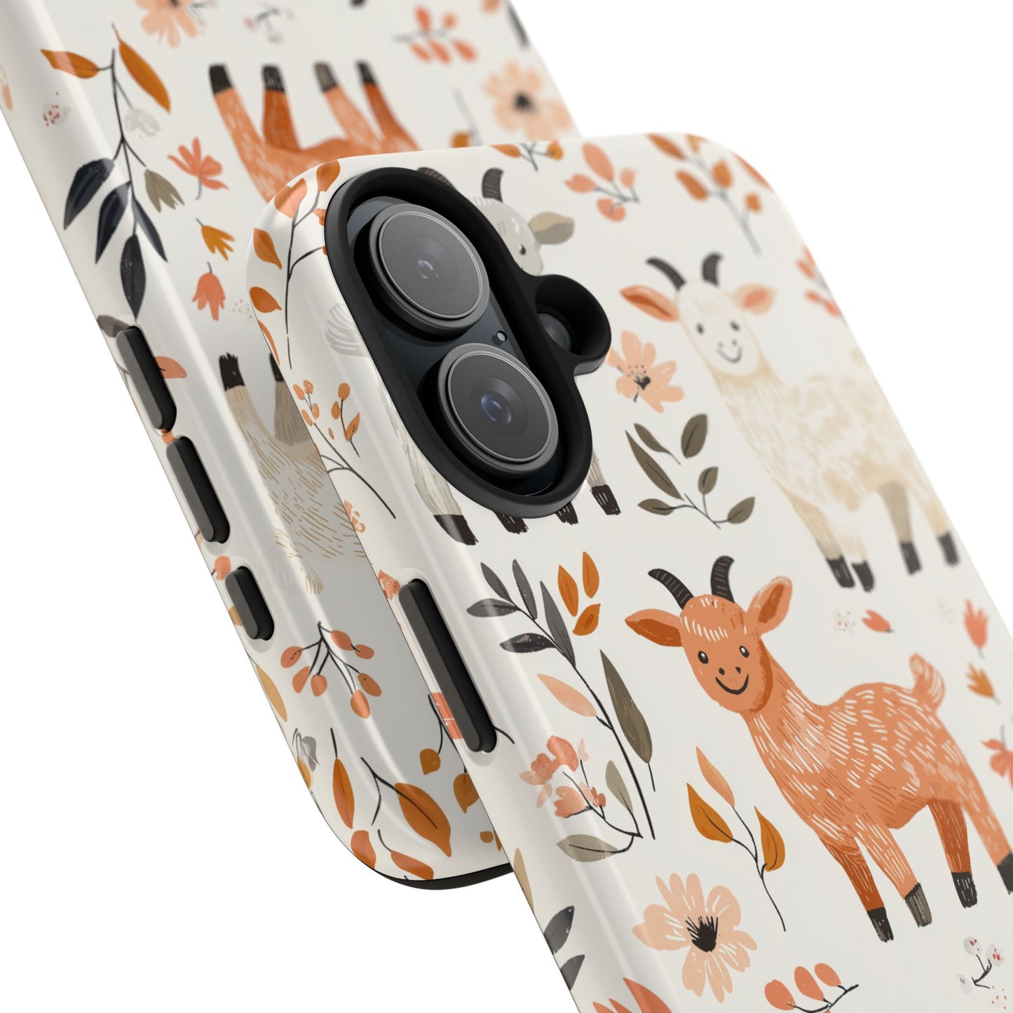 iPhone Case: Smiley Goats & Dried Flowers – Vintage Charm