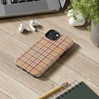 Retro Chic Plaid iPhone Case in Red, Orange, Green & Cream – Classic Vintage Style