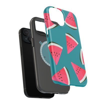 Watermelon Bliss MagSafe iPhone Case – Vibrant Summer Fruit Design on Teal Background