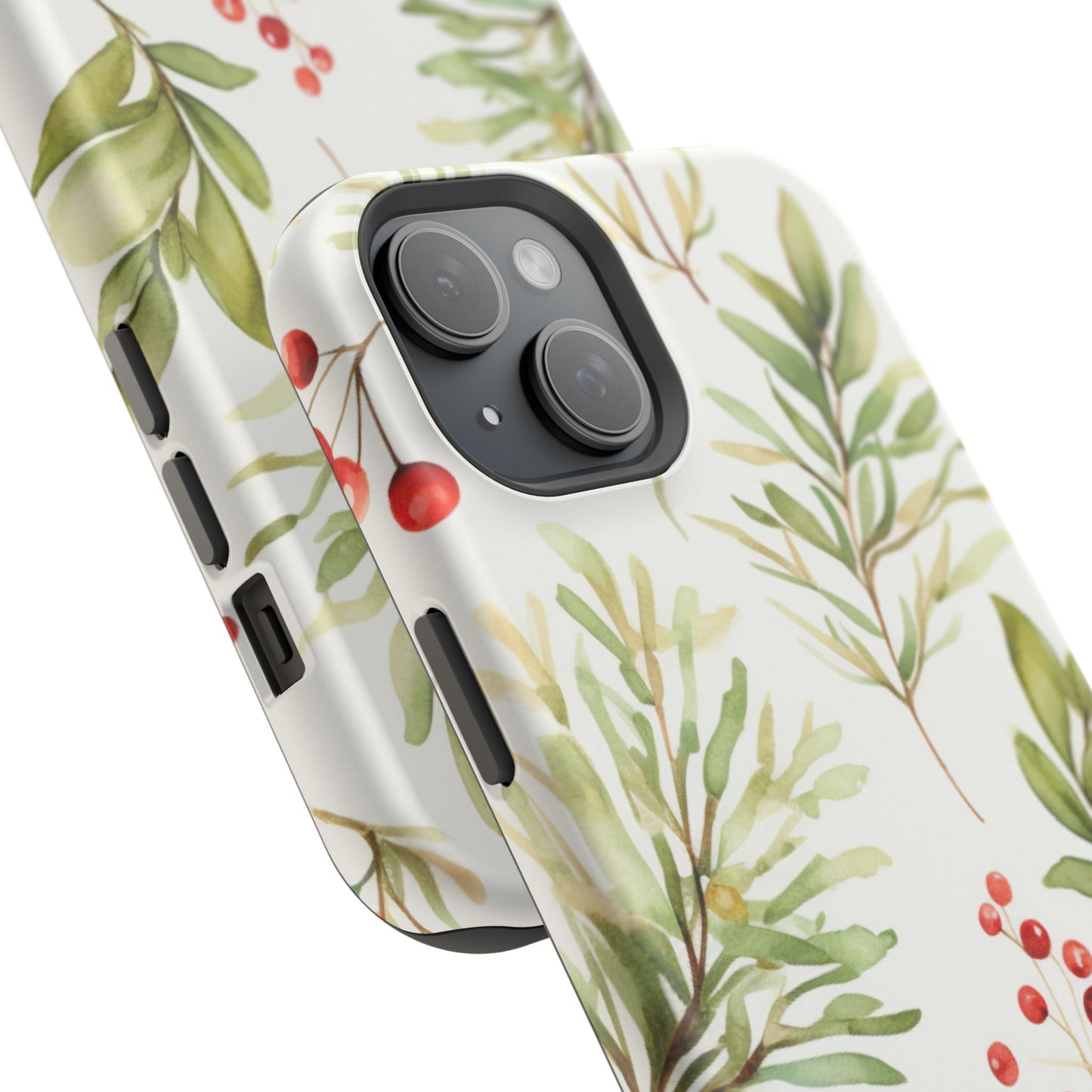 Winter Greenery & Berry Watercolor – MagSafe iPhone Series Case