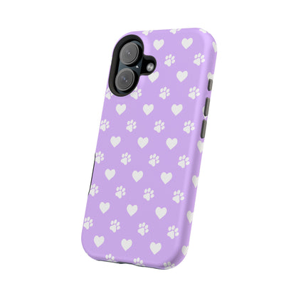 Lilac Paw Prints & Hearts – MagSafe iPhone Case