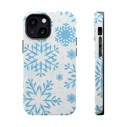 Frosty Blue Snowflakes MagSafe iPhone Case – Shockproof, Smooth Matte Finish, Dual-Layer Design