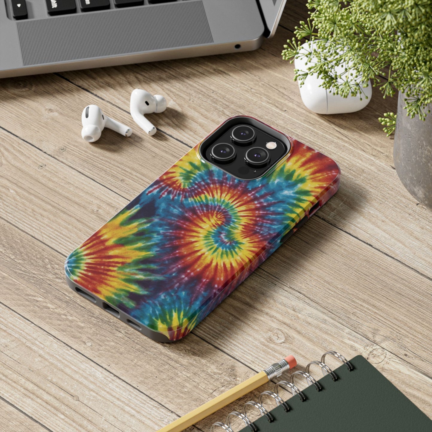 Retro Tie-Dye Swirl iPhone Case – Rainbow Spiral Design