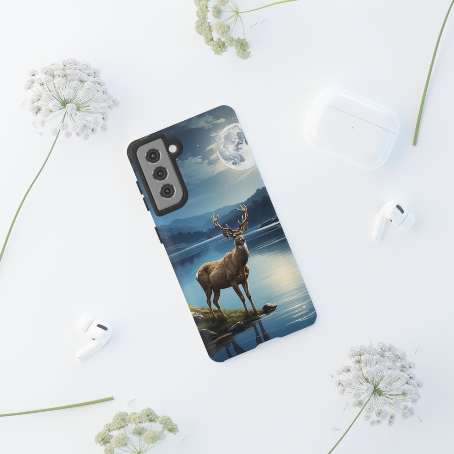 Moonlit Elegance: Stag by the Lake – Samsung Galaxy Case