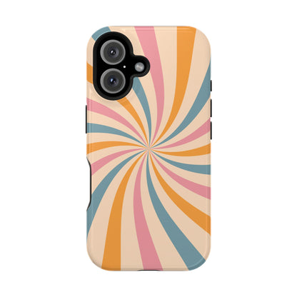 Retro Swirl Pattern MagSafe iPhone Case – Bold 70s Vibe in Pink, Orange, and Orange