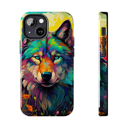 Rainbow Wolf in Bloom – iPhone Case with Vivid Nature Design