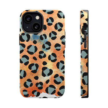 Sunset Watercolor Leopard Print Tough MagSafe iPhone Case – Artistic Animal Pattern with Dual-Layer Protection