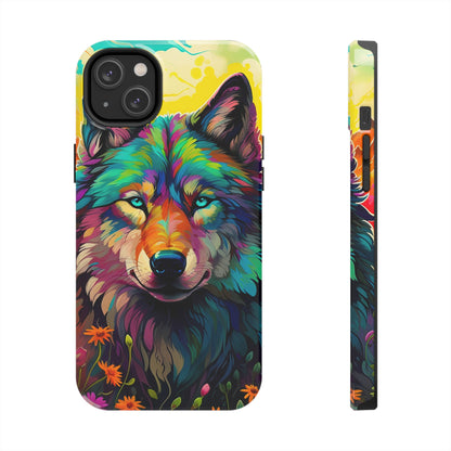 Rainbow Wolf in Bloom – iPhone Case with Vivid Nature Design