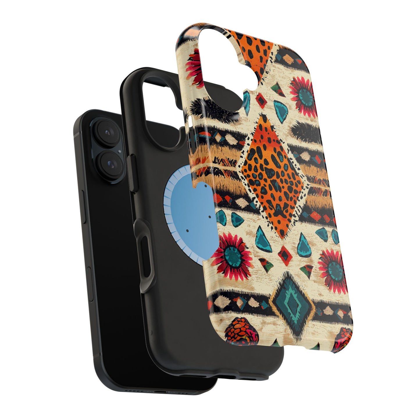 Wild Boho Leopard Print & Floral Tough MagSafe iPhone Case – Eclectic Tribal Design, Dual-Layer Protection