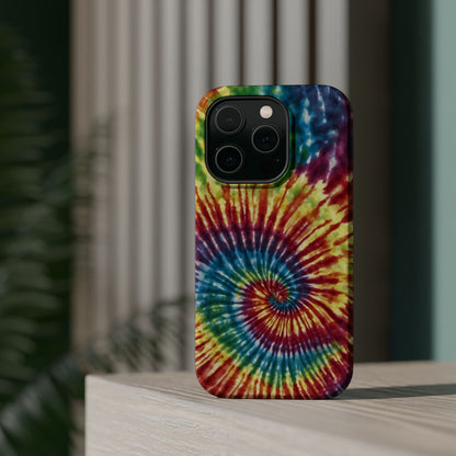 Vibrant Spiral Tie-Dye MagSafe Case – Retro Rainbow Design