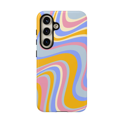 Groovy Pastel Waves Samsung Galaxy Case – 70s-Inspired Design with Dual-Layer Protection