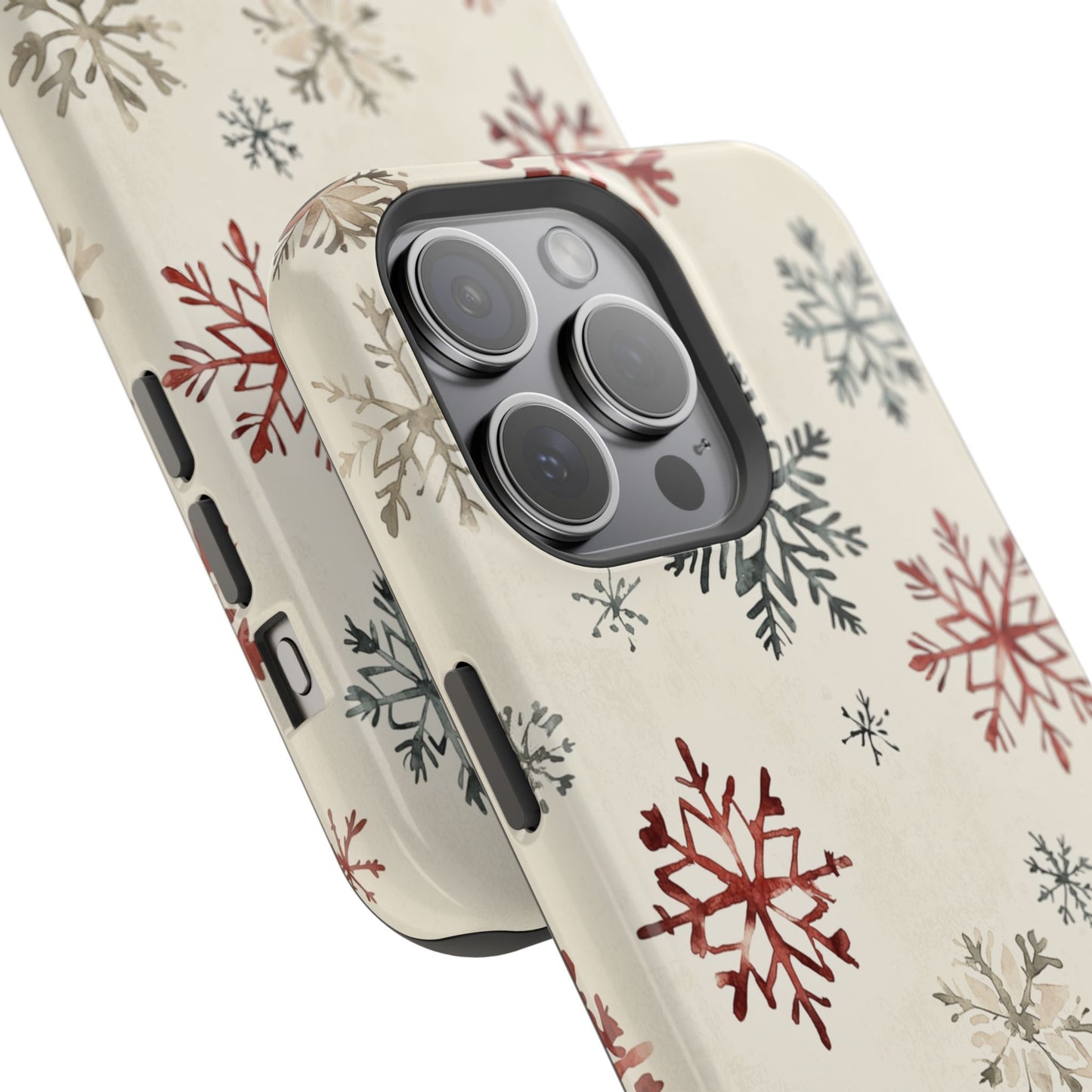 Vintage Red and Gray Snowflake Pattern – MagSafe iPhone Series Case