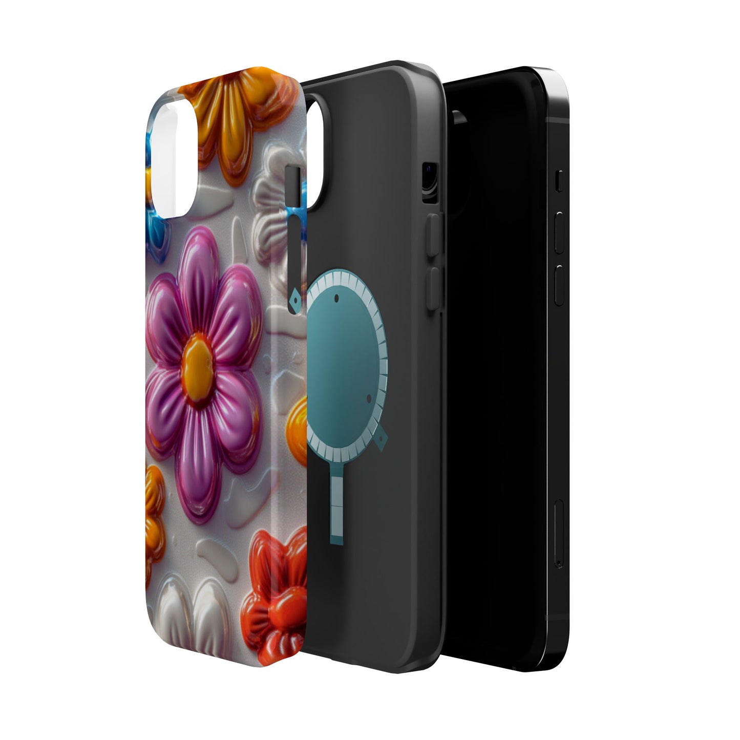 Glossy 3D Floral MagSafe iPhone Case – Colorful Flower Pattern, Durable Protection