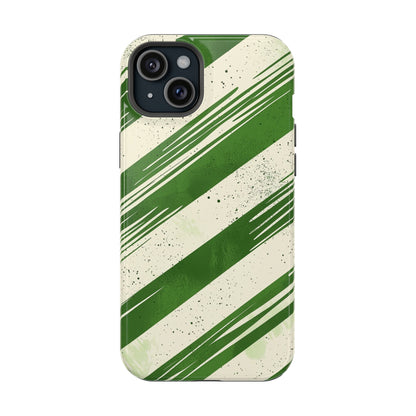 Green Stripes MagSafe iPhone Case – Bold Diagonal Brushstroke Design