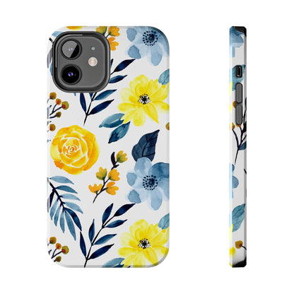 Golden Yellow & Sky Blue Floral – Watercolor Botanical iPhone Case