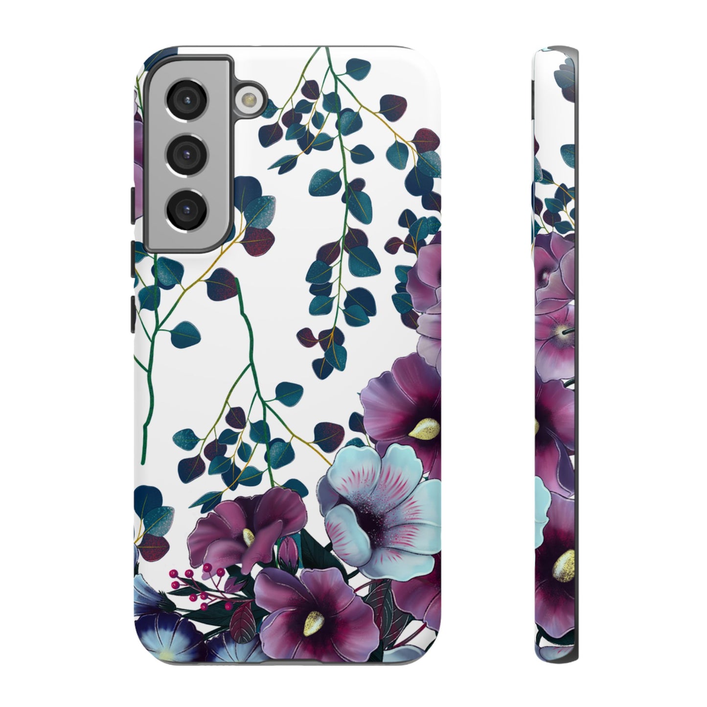 Moody Purple & Teal Floral Samsung Galaxy Series Case – Elegant Botanical Design