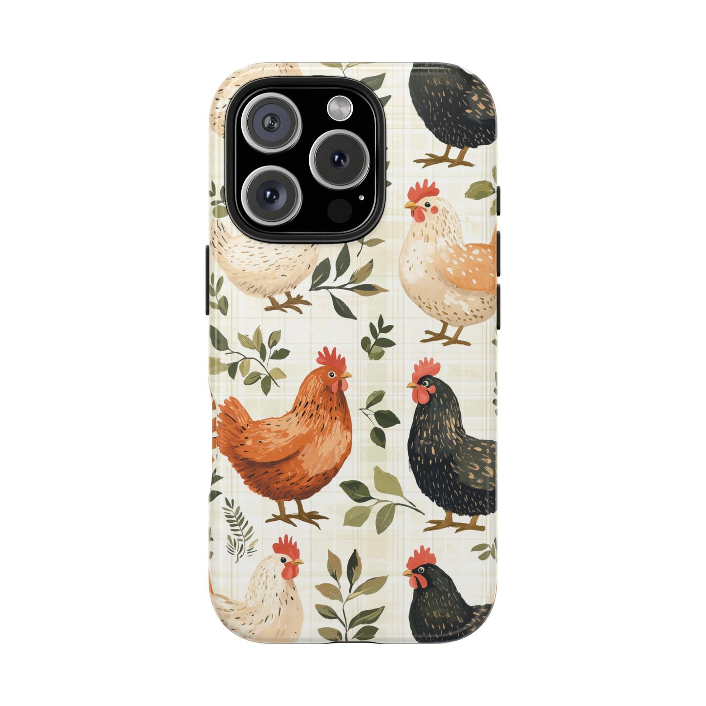 iPhone Case: Vintage Chicken Farmhouse Case – Rustic Leaves Design