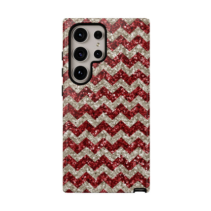 Sparkling Red & White Chevron – Glitter Illusion MagSafe iPhone Case