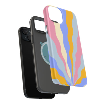 Pastel Radiance MagSafe iPhone Case – 70s-Inspired Dual-Layer Design with Wavy Sunburst Pattern