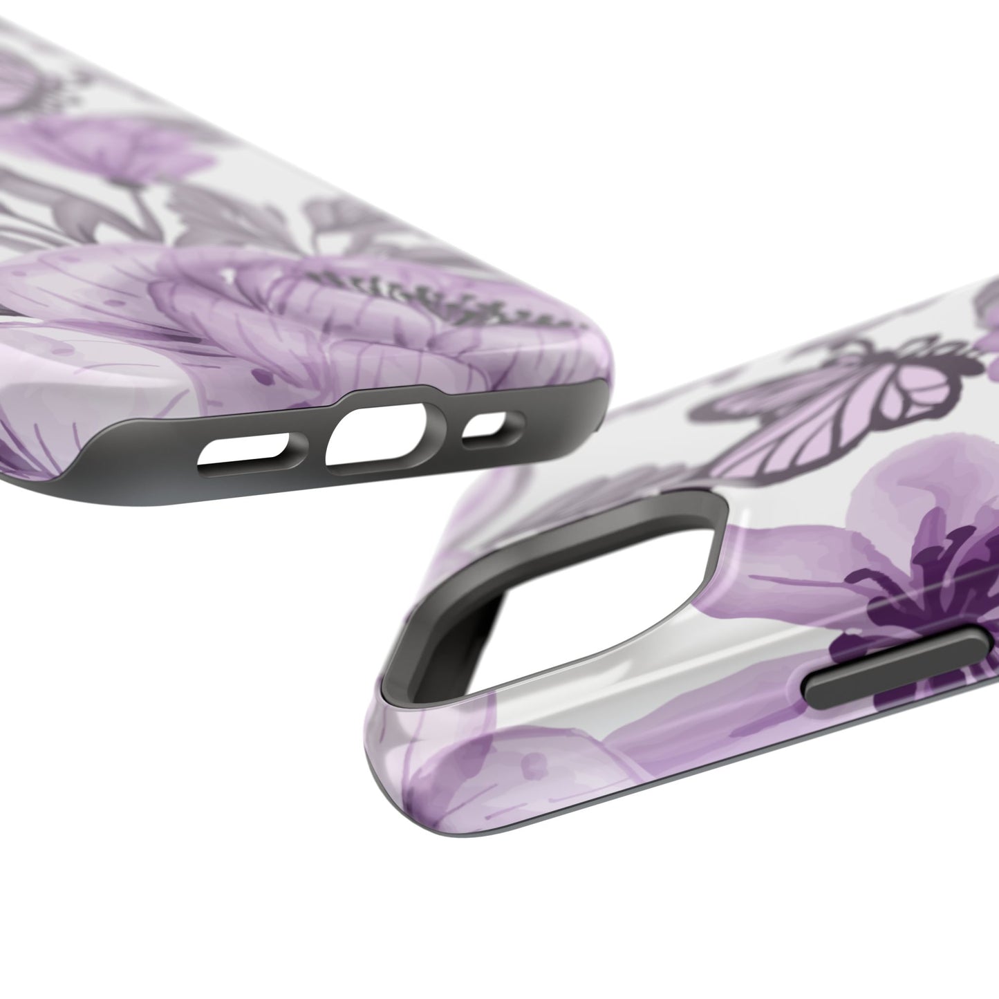 Lavender Bloom Butterfly MagSafe iPhone Case – Delicate Floral Design with Watercolor Details