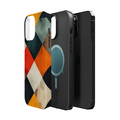 Geometric Retro MagSafe iPhone Case - Colorful Checkered Protective Cover