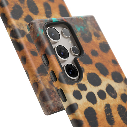 Rustic Leopard Print Tough Samsung Galaxy Case – Distressed Turquoise and Animal Pattern with Dual-Layer Protection