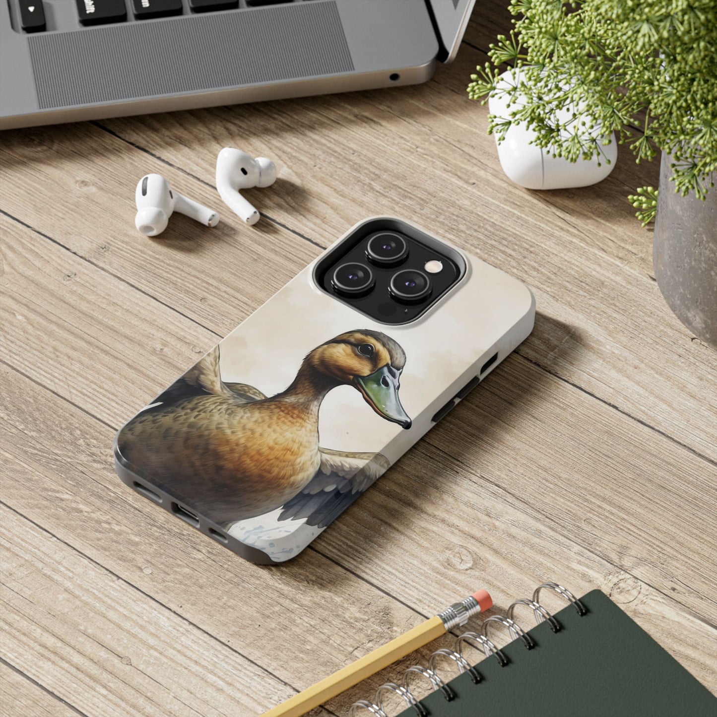 Graceful Duck in Watercolor Scene - iPhone Case