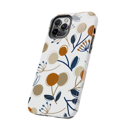 Modern Botanical Berries Tough iPhone Case – Earthy Tones & Navy Accents, Shock-Resistant