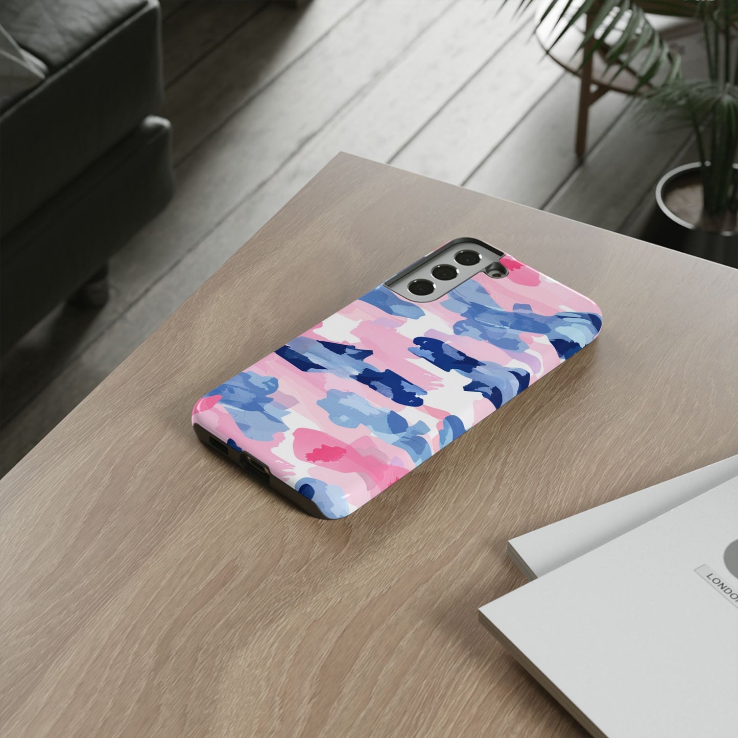 Samsung Galaxy Case: Dynamic Pink & Navy Brushstroke Art