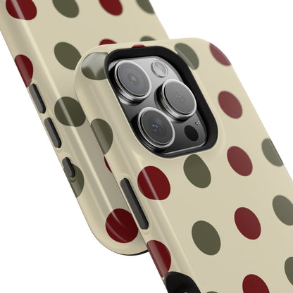 Red & Green Polka Dots on Cream – MagSafe iPhone Case