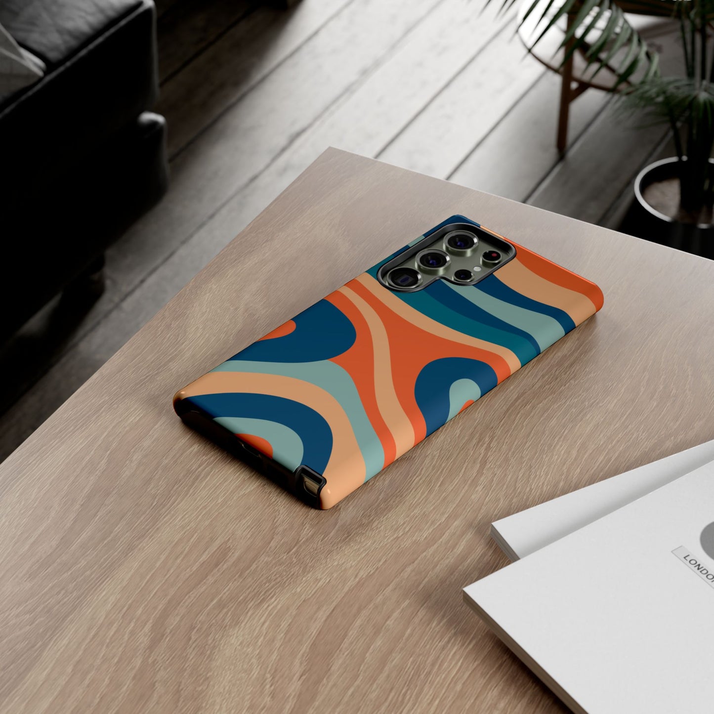 Retro Vibe Wavy Stripes Samsung Galaxy Case – 70s-Inspired in Teal, Orange, and Rust