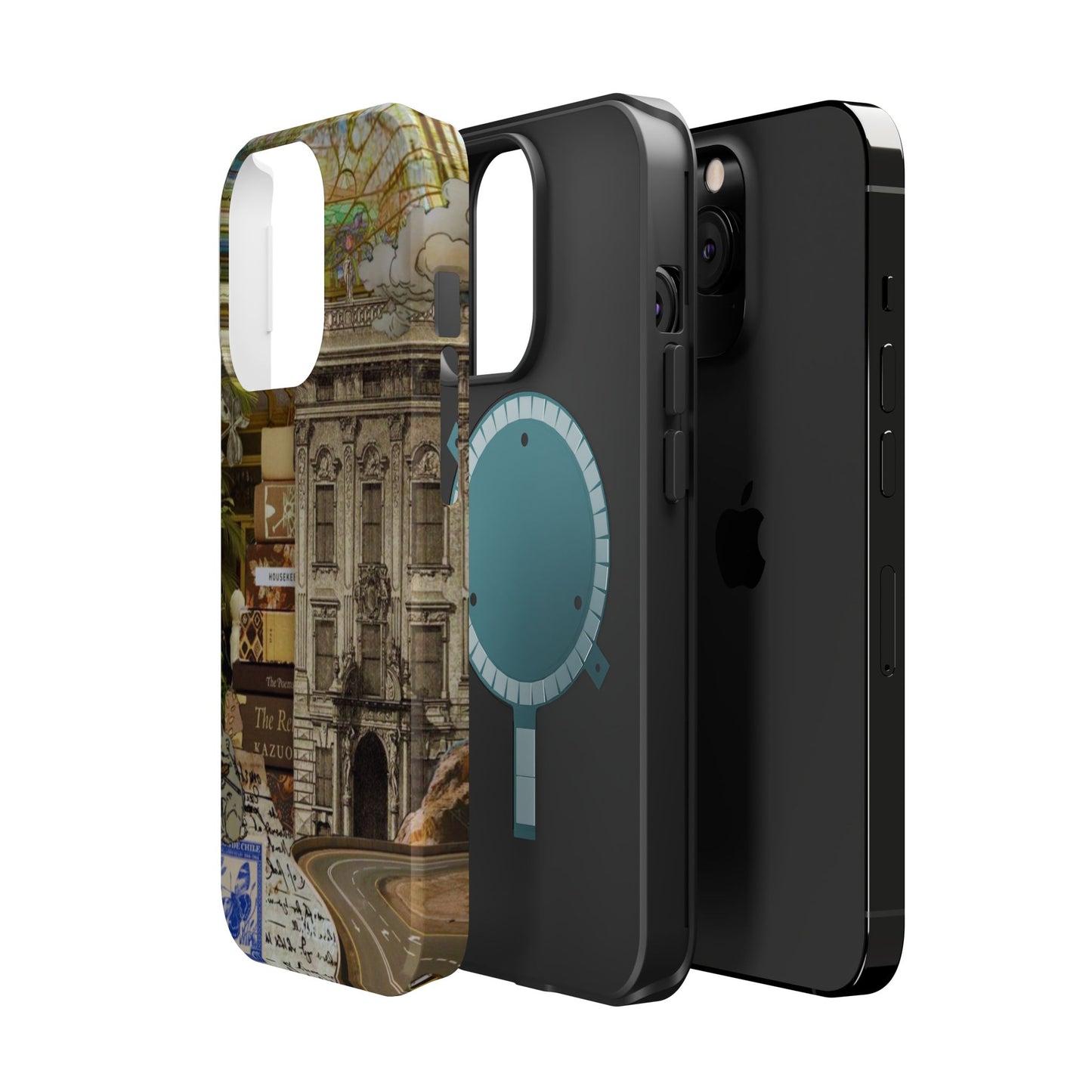 Whimsical Road Trip Collage MagSafe iPhone Case – Dual-Layer Protection with Vintage Art and Adventure Design