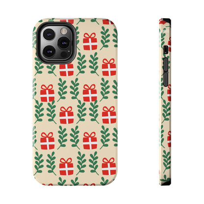 iPhone Case: Holiday Cheer – Red Gifts & Green Leaves