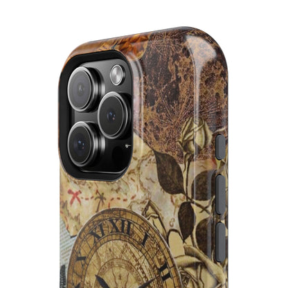 Steampunk Vintage Adventure MagSafe iPhone Case – Dual-Layer Protection with Antique Map and Clock Design