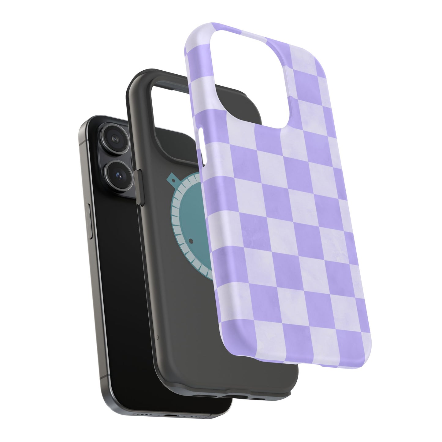 Lavender Checkerboard MagSafe iPhone Case – Shockproof, Smooth Matte Finish, Dual-Layer Design