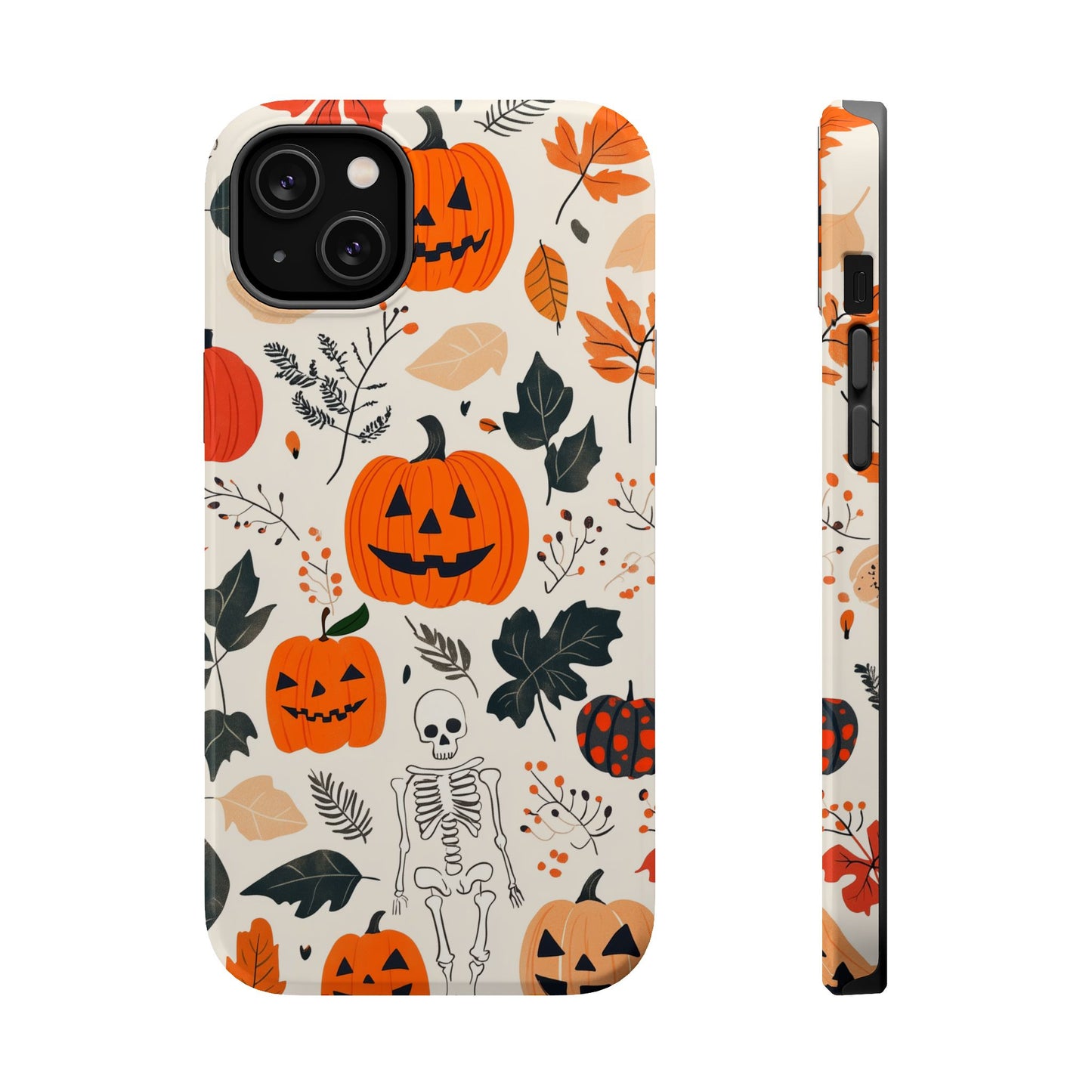 Spooky Pumpkin & Skeleton MagSafe iPhone Case – Halloween Jack-O'-Lantern Design