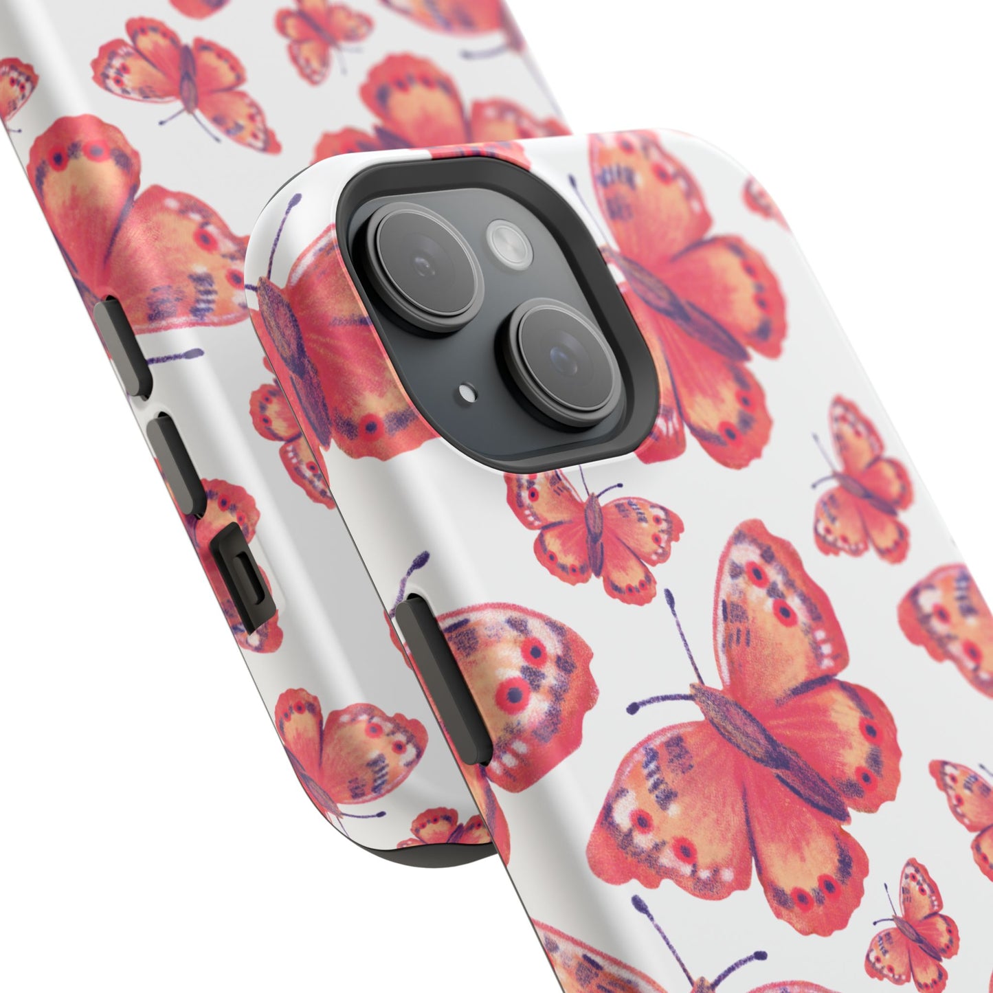 Coral Butterfly MagSafe iPhone Case – Slim, Protective Design with Bold Watercolor Print