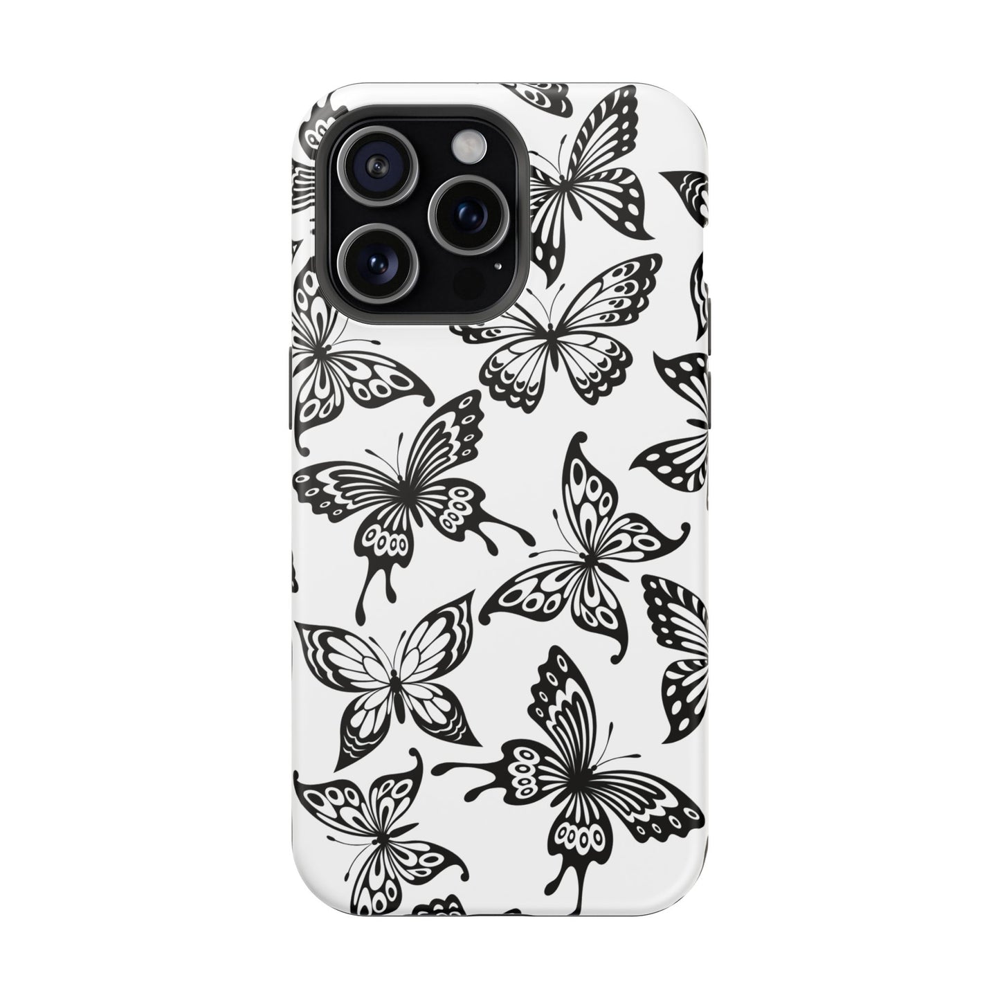 Monochrome Butterfly Pattern Tough MagSafe Case – Dual-Layer Protection with Matte Finish