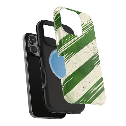 Green Stripes MagSafe iPhone Case – Bold Diagonal Brushstroke Design