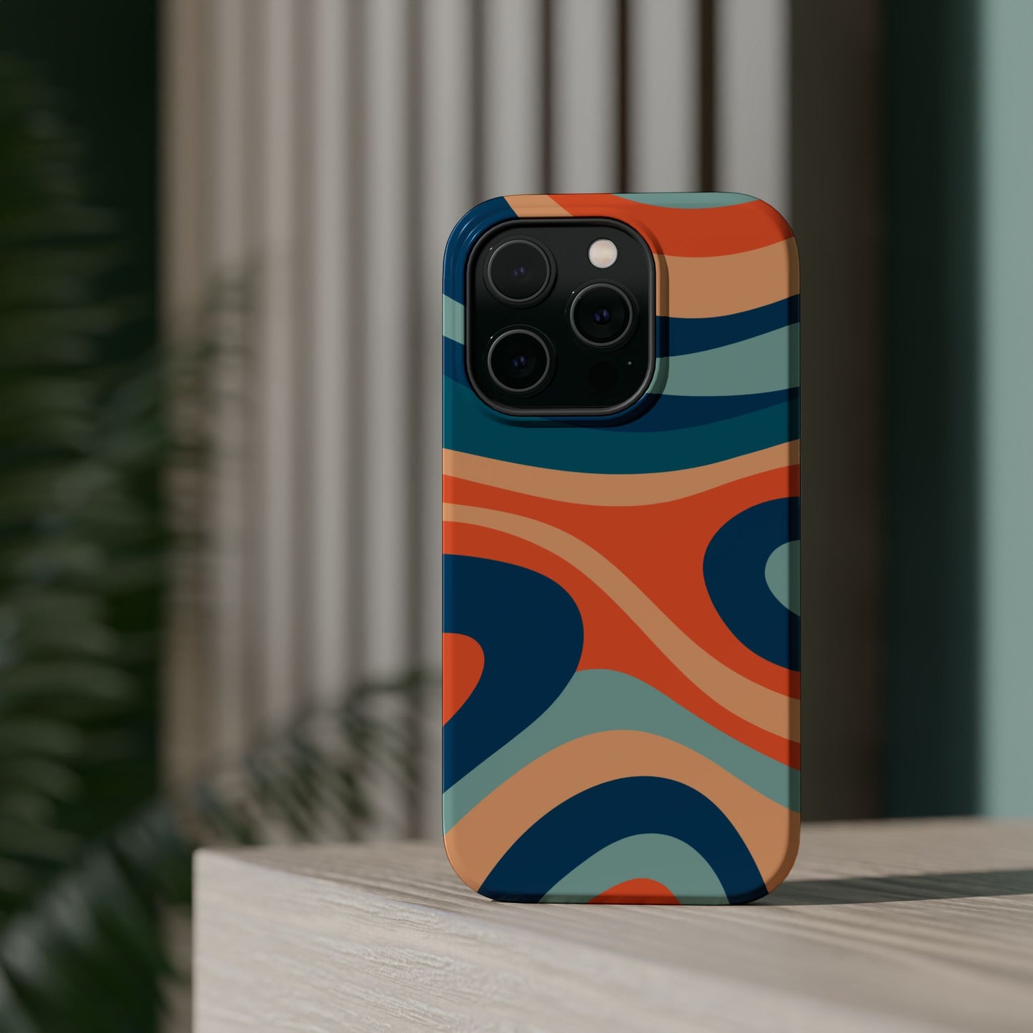 Retro Vibe Wavy Stripes MagSafe iPhone Case – 70s-Inspired in Teal, Orange, and Rust