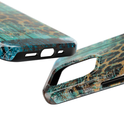 Turquoise Rustic Leopard Wood - iPhone Series Case