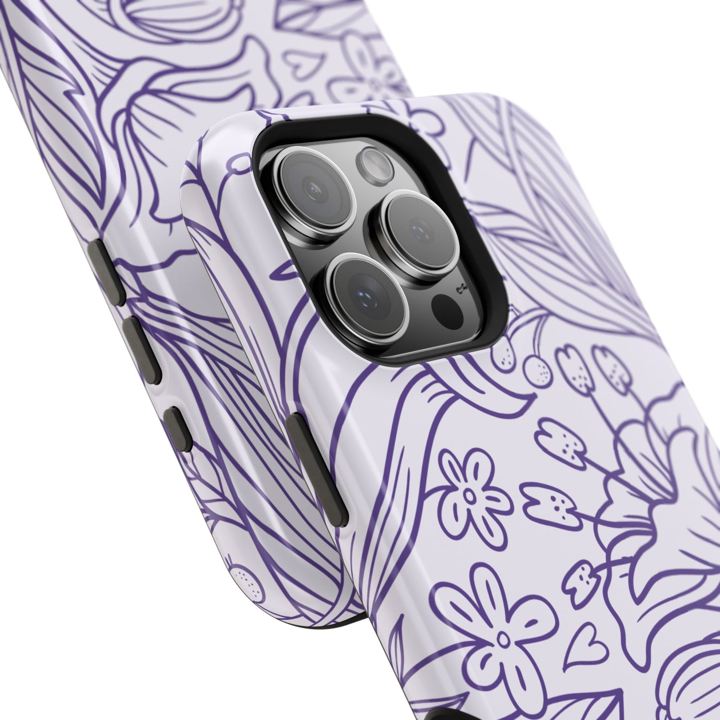 Lavender Floral Line Art Tough MagSafe iPhone Case – Minimalist Botanical Design with Dual-Layer Protection