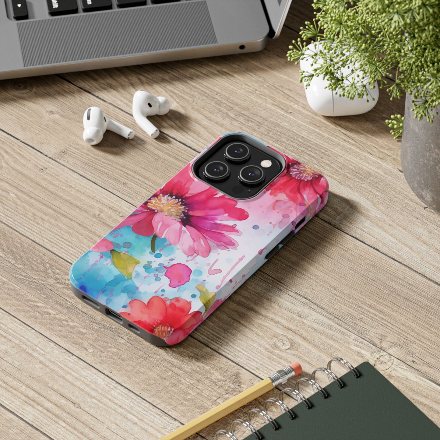 Vibrant Watercolor Red & Pink Floral - iPhone Case