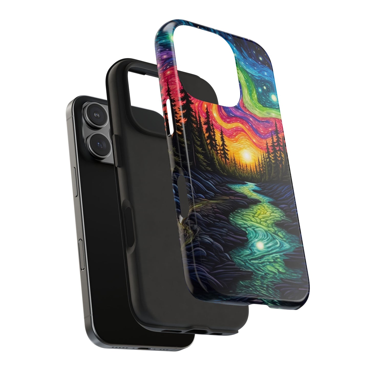 Celestial Nightscape iPhone Case – Vibrant River and Starry Sky Design