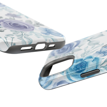 Elegant Blue & Violet Roses MagSafe Case – Artistic Floral Protection with Magnetic Charging Compatibility